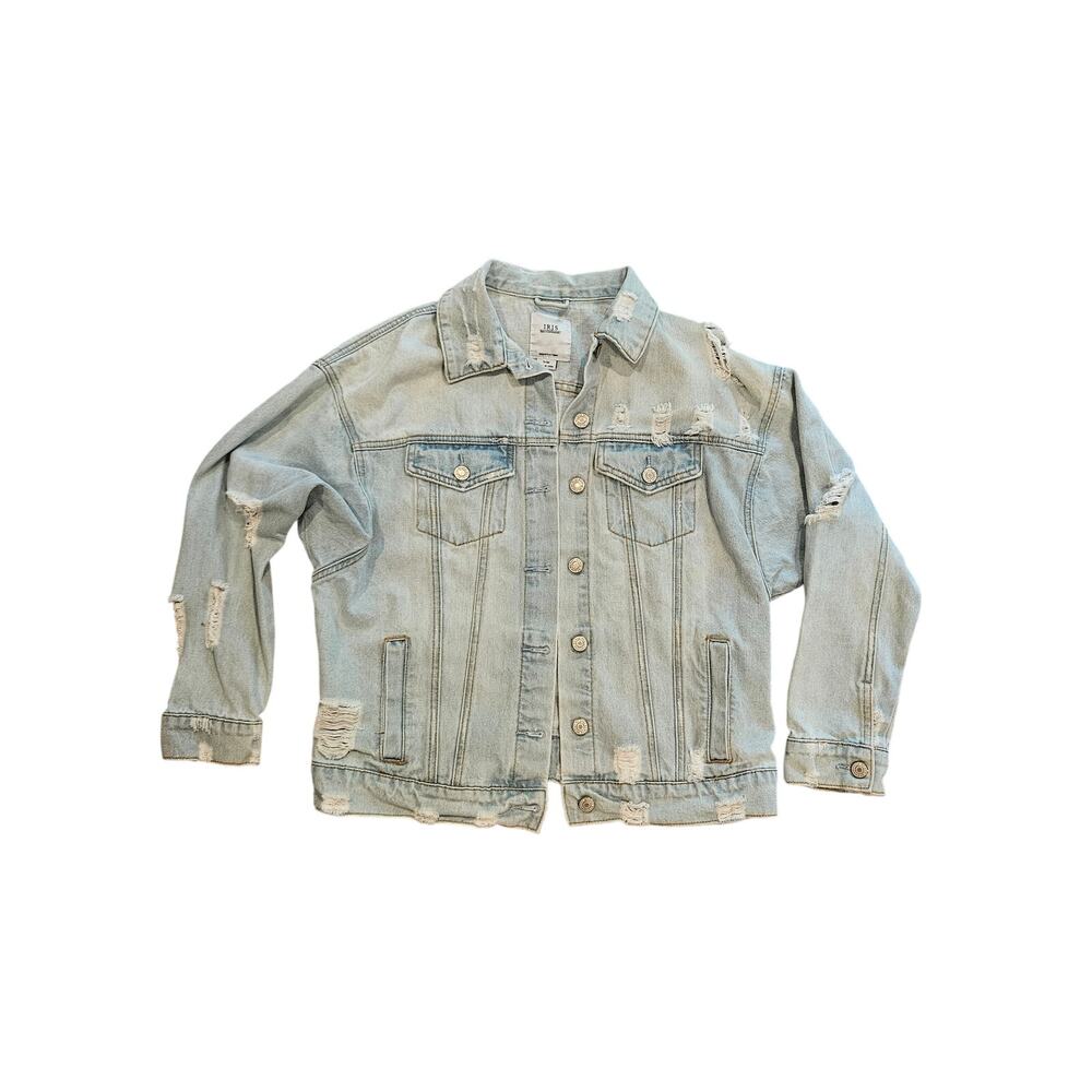 Iris boutique light wash denim jean jacket distressed small medium button